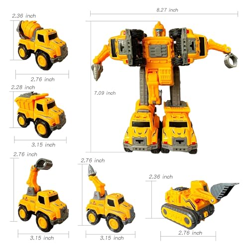 Image of Kidology 5-in-1 Construction Robot Toy Set for Boys & Girls| Transforming DIY Assembly Truck & Vehicle Action Figure Play Set | STEM Building & Modular Combination Design | Multicolor