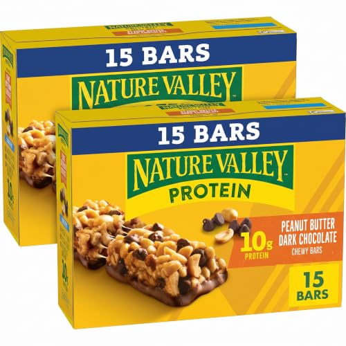Nature Valley Breakfast Bars, Protein Granola Bars, Peanut Butter Dark Chocolate, Chewy, Gluten-Free, Individually Wrapped, On-the-Go, No Artificial Flavors or High Fructose Corn Syrup, 15-Count Box