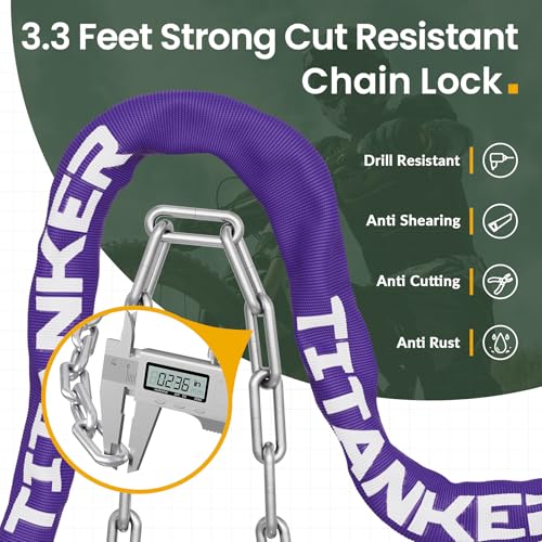 Image of Titanker Bike Chain Lock with Keys, 3.3 Feet Security Heavy Duty Anti-Theft Bicycle Chain Locks for Bike, Motorcycle, Bicycle, Door, Gate, Fence, Grill (6mm, 8mm, 10mm Thick Chain)