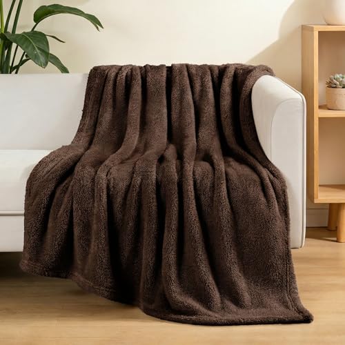 Exclusivo Mezcla Soft Plush Fleece Blanket for Sofa Couch Coffee