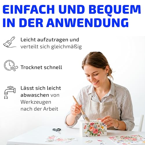 7 Artists Decoupage Kleber & Lack Matt 230 ml – Bastelkleber Transparent für Serviettentechnik Wasserbasiert | Serviettenkleber und Lack für Decoupage Papier, Reispapier, Holz, Glas, Keramik