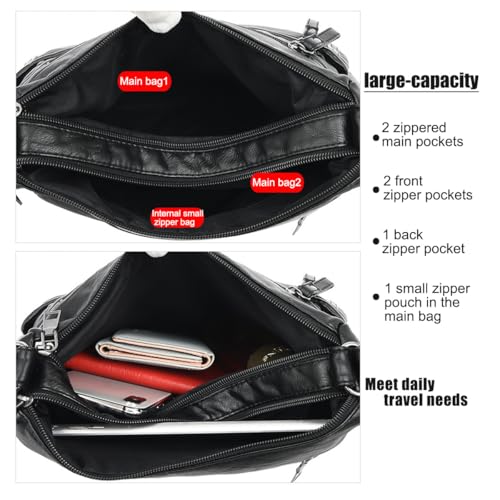 Crossbody Bags for Women - Soft Leather Multi-pocket Purses Shoulder Handbags with Adjustable Shoulder Strap3