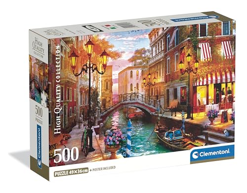 Clementoni - Puzzle 500 Pezzi per Adulti e Ragazzi, Collection, Tema Sunset Over Venice, Poster Incluso, Compact Box, Idea Regalo Made in Italy, 49x36 cm, 35586