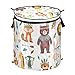 Panier à linge autonome pour enfants avec couvercle, animaux tribaux amusants de la forêt, renard, jungle, tribaux, zoo, grand panier de rangement pliable avec poignée, organiseur de jouets rond pour