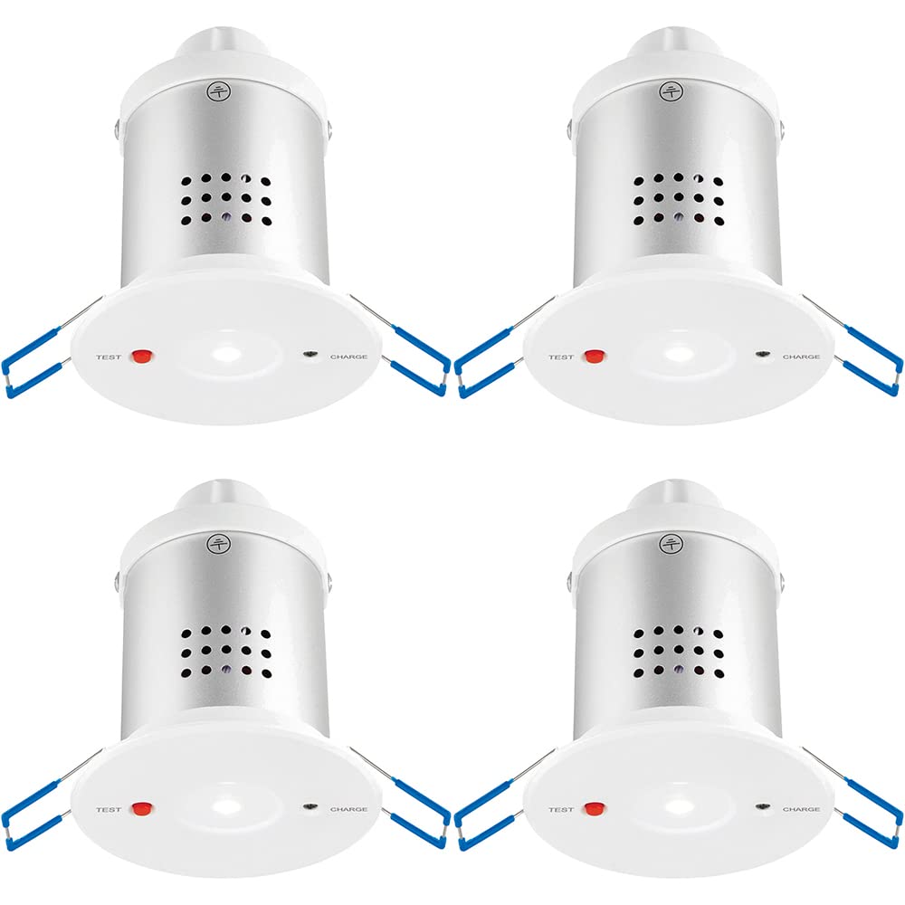 4 PACK Recessed Emergency Downlight - Daylight White - Self Contained - 3W LED - 195 Lumens - 6500K - IP20