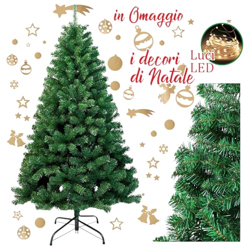 Meridiana® Albero di Natale artificiale 240 cm con Decori e LED omaggio con 2921 rametti, Christmas Tree in PVC ignifugo, montaggio rapido, sistema pieghevole, con supporto in metallo