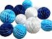 Daily Mall 12Pcs 8inch 10 inch Art DIY Tissue Paper Honeycomb Balls Party Partners Design Craft Hanging Pom-Pom Ball Party Wedding Birthday Nursery Decor (White Blue Navy blu