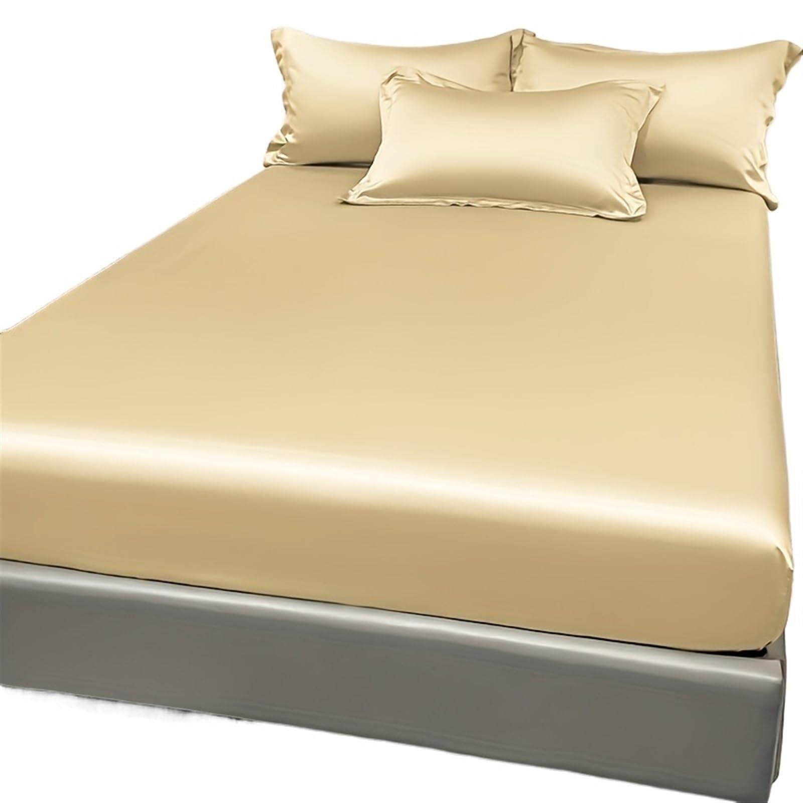 Fitted Sheet 1Pc Satin Solid Color Fitted Sheet, Ice Silk Bedspread For Bedroom, Bedding (Excluding Pillowcases)(Light Coffee,153x203cm)