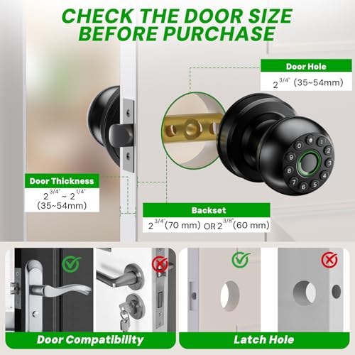 Smart Door Lock, Fingerprint Door Lock 4 in 1 Keypad App/Key, Free Passage Mode + Auto-Lock + Anti-Peep Password + Temporary Passwords, Keyless Smart Lock for Bedroom Home Office Apartment - Image 4
