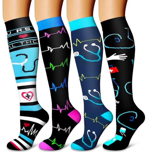 Image of Laite Hebe 4 Pairs-Compression Socks for Women&Men Circulation-Best Support for Nurses,Running,Athletic