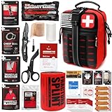 Survival First Aid Kit with Israeli Bandage, Chest Seal, Tourniquet, Splint, Tactical Military Combat Molle IFAK for Wound Care, Bleeding Control, Trauma Hemorrhage and More (Red)