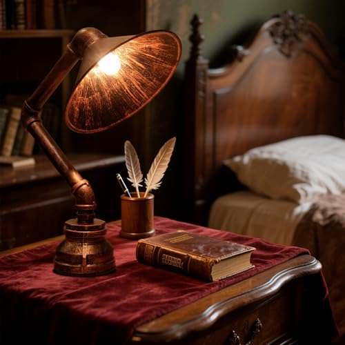 PIPRE Steampunk Table Lamp Industrial Water Pipe Lamp Retro Iron Piping Desk Lamp Vintage Nightstand Lamps for Bedroom Living Room Kitchen Caf Dorm Pub Brown1