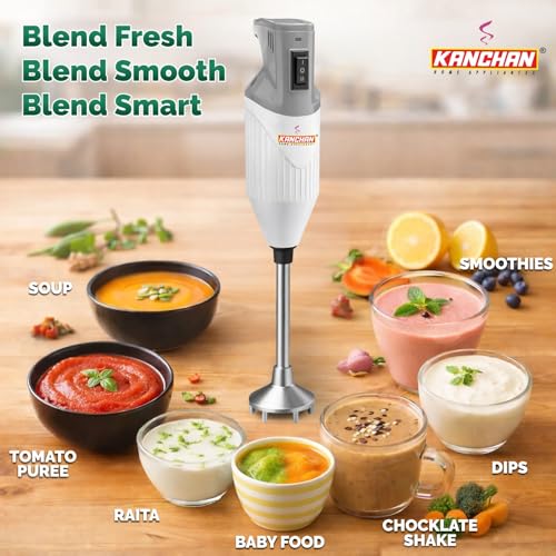 Image of Kanchan Majesty Hand Blender with 3 Stainless Steel Blades Mincer, Whisking, Beater | Electric Blender for Kitchen with Low Noise Powerful 180W Copper Motor 2-Speed Control - 2 Year Warranty(Gray)