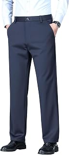Mylldey Men's Wrinkle-Free Stretch Dress Pants - Regular Fit Flat Front Business Casual Comfort Slacks