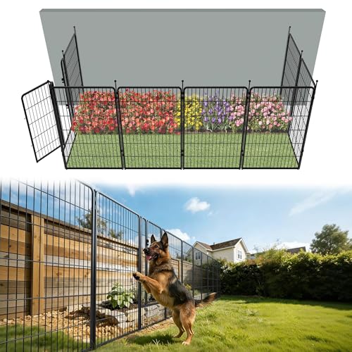 Image of FXW Garden Fence Outdoor for the Yard - 45in(H) x 18.2ft(L) Heavy Duty Metal Animal Barrier for Dog, No Dig Decorative Dog Fence, 8 Panels, Black