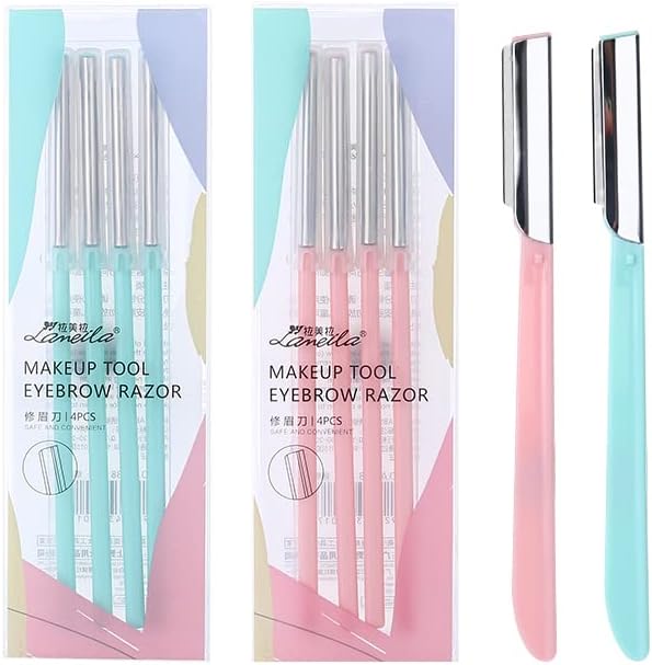 Lameila Eyebrow Razor for Women | Facial hair removal razor, Stainless steel, Dermaplaning tool, Upper lips razor (4 Razors) (Light pink)