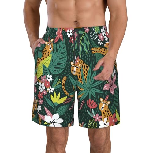 Leopard Print Stylish Beach Shorts Swim Trunks Lightweight Breathable Summer Outdoor Activities