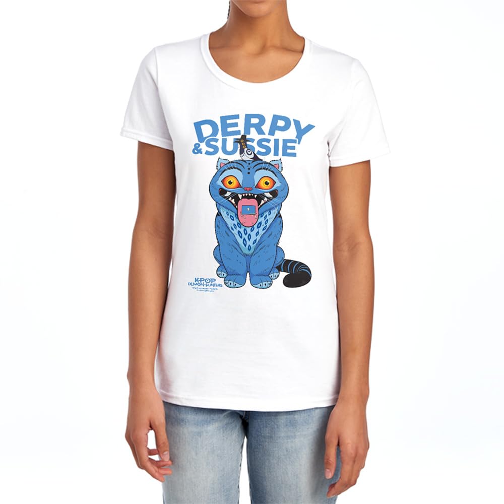 Kpop Demon Hunters Derpy and Sussie Delivery Womens T Shirt, White, XXL
