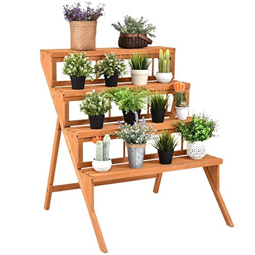 Giantex 4-Tier Plant Stand Flower Pot Holder Display Rack Stand With Step Design, Yellow #TOP28