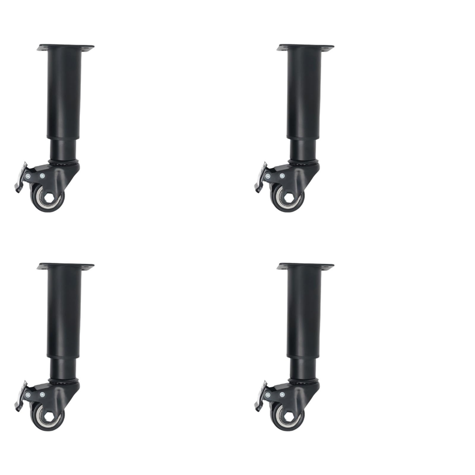 4Pcs Metal Adjustable Furniture Legs with Caster Wheel Movable Coffee Table Legs Cabinet Replacement Hardware Adjustable Metal Furniture with Braked Swivels Casters