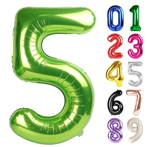 5 Balloon - Light Green Birthday Number Balloons, 40 Inch Party Decorations