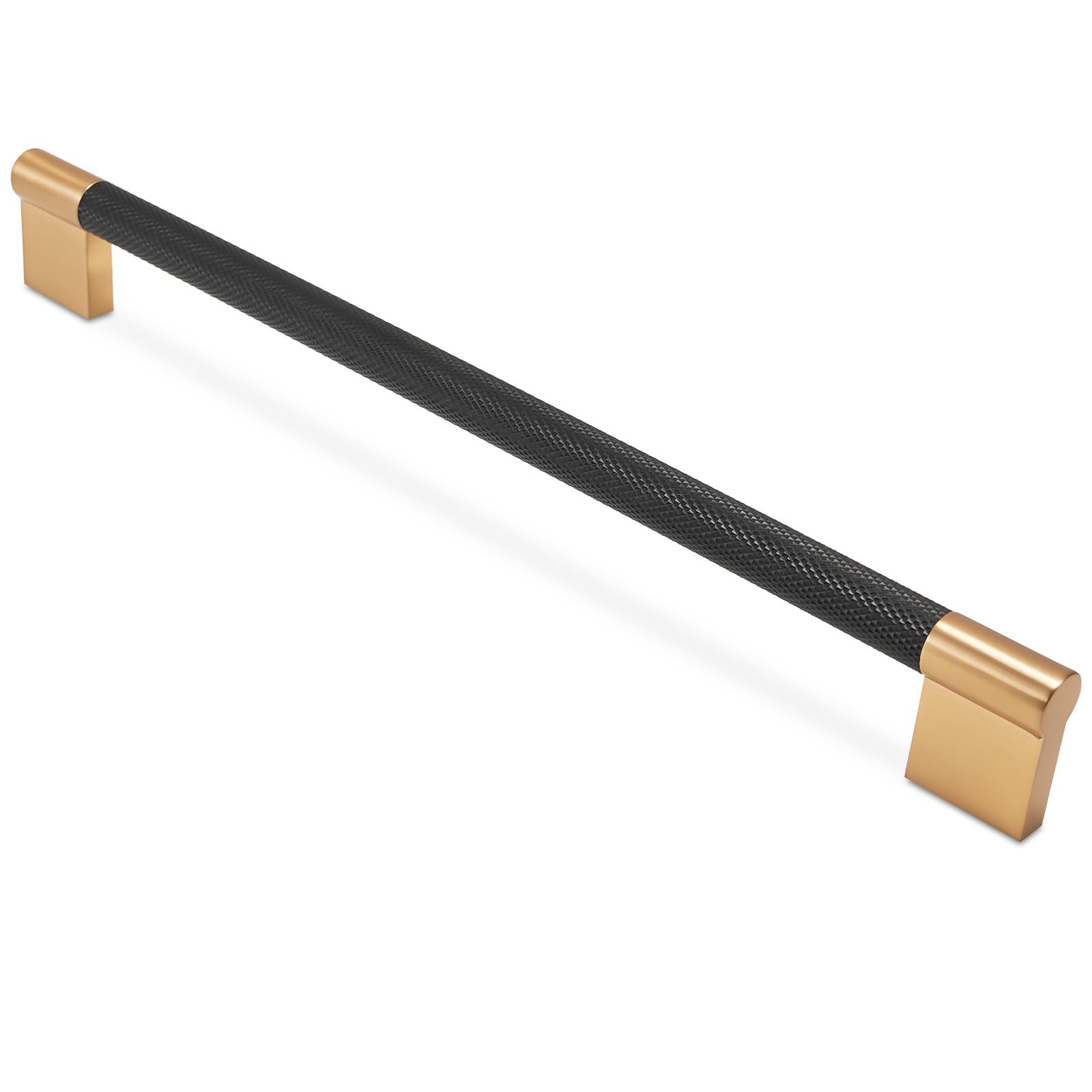 COTYKILEY Gerändelte Schrankgriffe, gerändelt, Küchenschrankgriffe, 320 mm, Schwarz und Champagnerbronze, 10 Stück