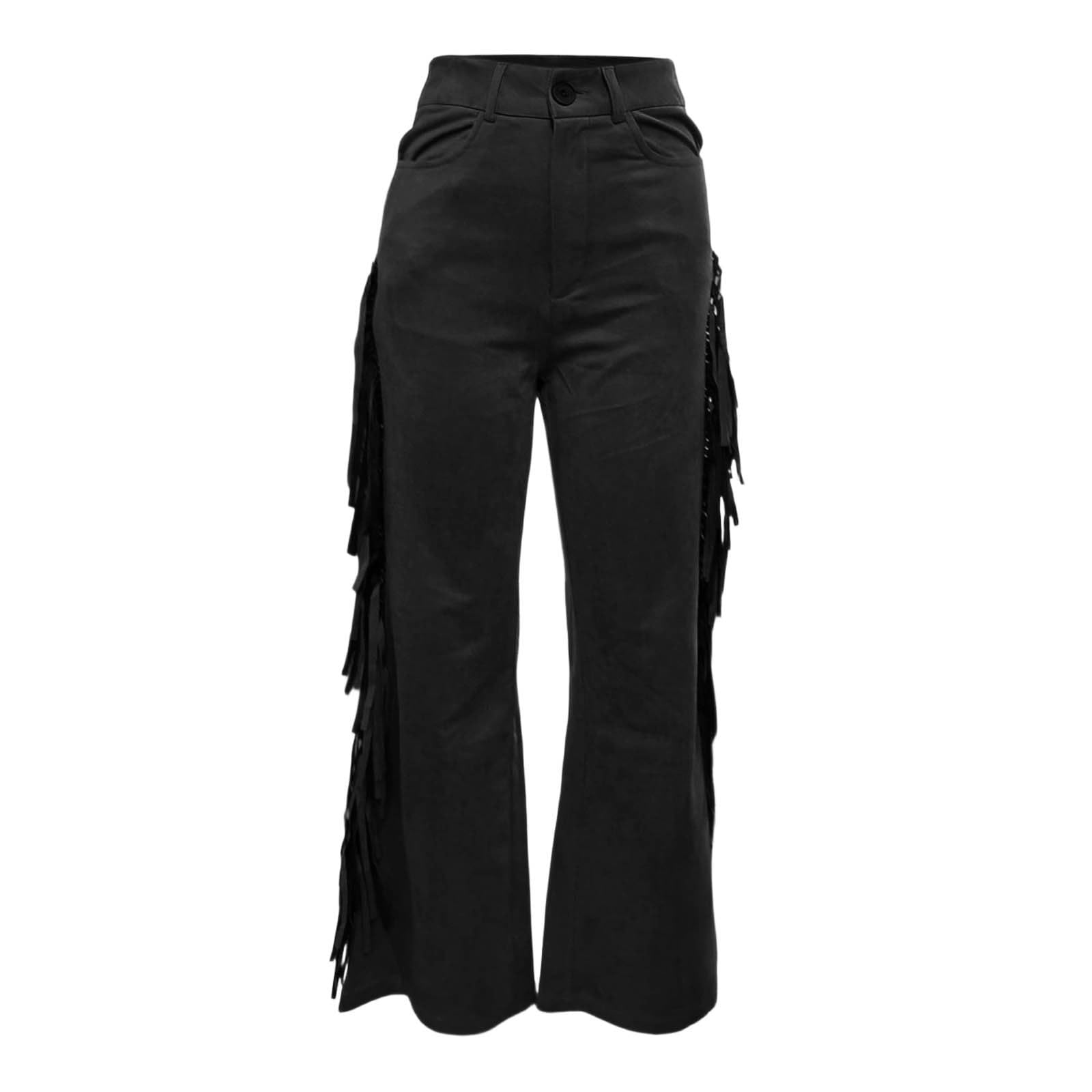 Pantalon, À Franges Rétro Western, Taille Haute, Fluide Et Décontracté, Style Bohème, Confortable Et Élégant Au Quotidien., Idéal Pour Les Vacances