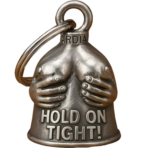 Motorcycle Bells Keychain - Biker Good Luck Charm with Hanger Metal Accessory for Riding Car Men Women Gift (Hold On Tight)