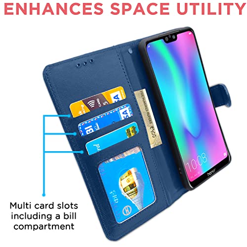 Image of Pikkme Honor 9N Flip Case Leather Finish | Inside TPU with Card Pockets | Wallet Stand and Shock Proof | Magnetic Closing | Complete Protection Flip Cover for Honor 9N (Blue)