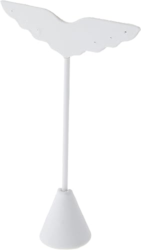 Plymor Forma de ala de piel sintética blanca, soporte de exhibición de tres pares de aretes, 3 pulgadas de ancho x 1.25 pulgadas de profundidad x