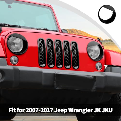 Image of JWWY Front Grille Insert Radiator Grille Grillwork Surround Assembly Inserts Headlight Headlamp Cover Trim Set Fit for 2007-2017 Jeep Wrangler JK JKU Exterior Accessories 9pcs Black