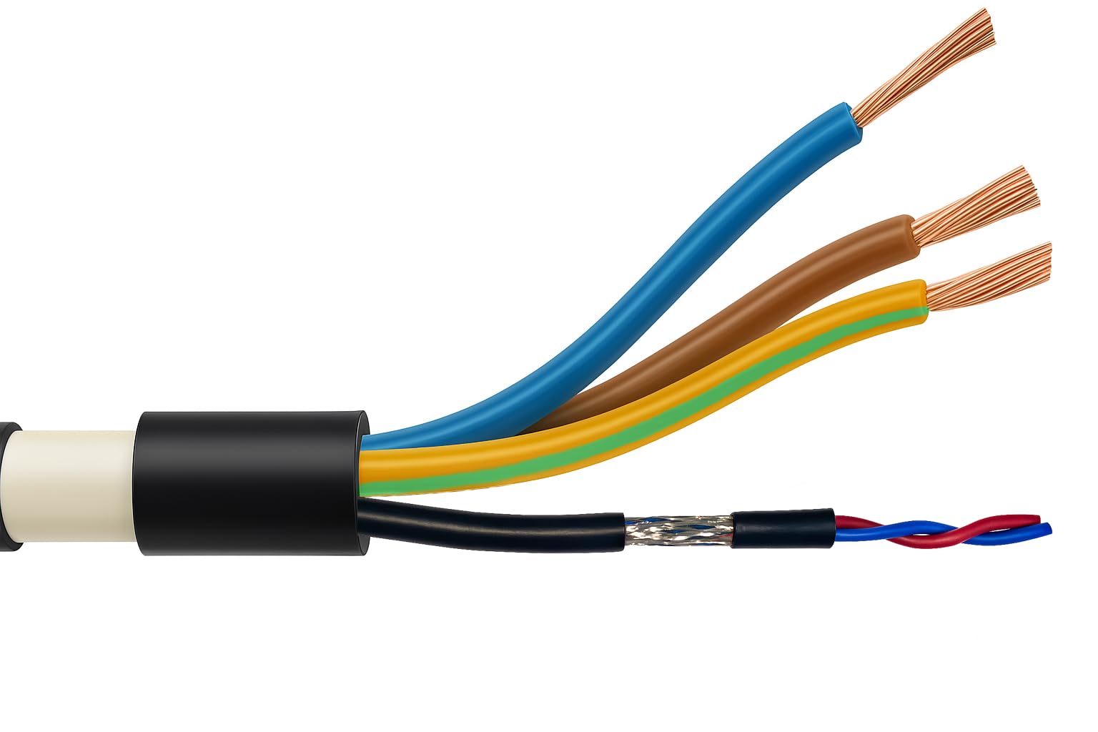 6mm² 3-Core LSZH EV Charger Cable with Integrated PVC Sheathed 1 Pair Screened 24awg Data Cable – LSZH Outer Sheath - Data And Power Combined (15 Metres)