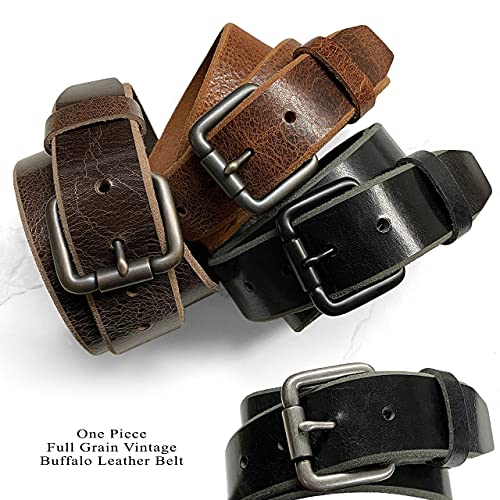 BS304-One piece Genuine Full Grain Vintage Leather Belt Strap with Snaps on or Belt with Roller Buckle_1-1/2"(38mm) wide4