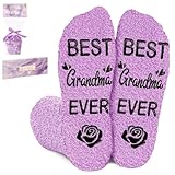 Juesly Grandma Gifts - Purple Coral Fleece Socks for Grandma Birthday, Christmas Thank You Gifts for Grandama