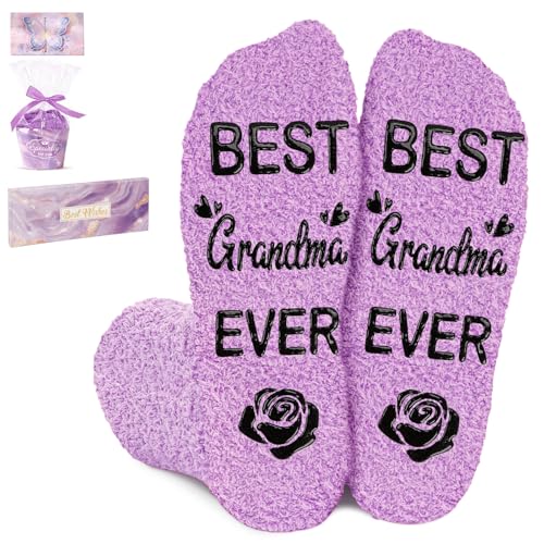 Juesly Grandma Gifts - Purple Coral Fleece Socks for Grandma Birthday, Christmas Thank You Gifts for...