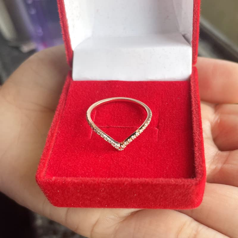 Miniatura 9 de Diamond Wedding Band For Women, 14K White Gold Finish V Shape Diamond Wedding Ring, Chevron Stackable Diamond Band