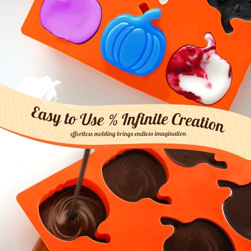 Image of HKNMTT Pumpkin Silicone Molds 2 Pack 6 Cavity Halloween Mold Set for Fall Chocolate Candy Soap Wax Melts Jello Cake Pop Apple Cider Baking Tray Thanksgiving 3D Food Grade Spooky Treats