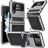 NINKI Compatible for Samsung Galaxy Z Flip 4 Metal Case with Kickstand,3 Layers Full Body Protective