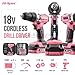 Hi-Spec Pink Cordless Drill Set, 18V Electric Drill with Battery And Charger,Includes Driver/Drill Bit Set for Wood, Steel and Concrete.In a Carrying Case for Home Repair, 58-Piece