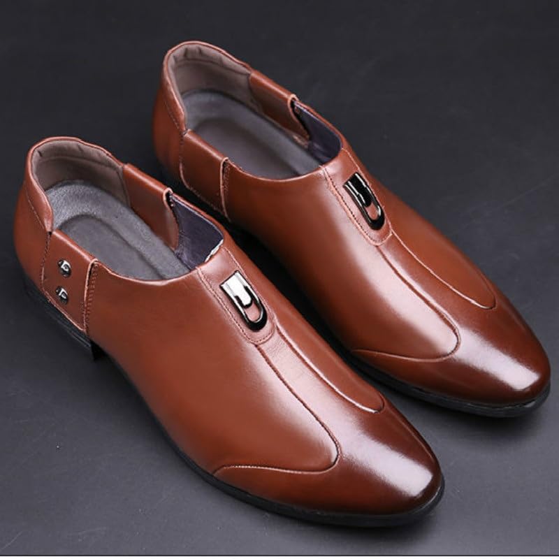 Mens Casual Oxford Men Patent Leather Slip-on Dress Shoes Casual Business Oxfords Derby Leather Shoes(Brown,10)3