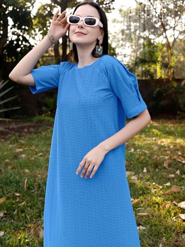 Image of PURVAJA Women's Polyester Blend A-Line Below The Knee Dress