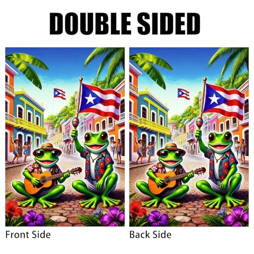 Image of Nuxovilar Puerto Rico Garden Flag Frog Guitar Polyester Decor 12x18inch