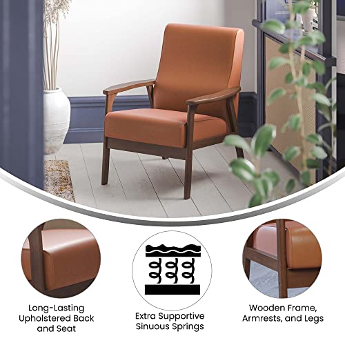Flash Furniture Langston Commercial Mid Century Modern Chair - Cognac LeatherSoft Upholstery - Walnut Finish Wooden Frame and Arms - Extra Supportive Sinuous Springs - Image 8