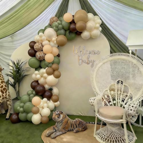 Sage Green and Brown Balloons, 12inch Safari Olive Green Beige Brown Nude Deer Print Animal Latex Balloons for Kid Woodland Baby Shower Decorations Jungle Hunting Wild One Birthday Party Decor by Lingqiang - Used condition - Image 7