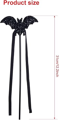 Miniatura 5 de Juego de diadema de murciélago de Halloween y varita mágica, disfraz negro con purpurina, diadema de fiesta de cosplay, accesorios de disfraz para