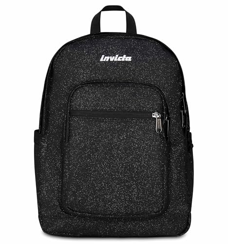 Invicta Zaino Scuola Jelek, Nero Scintillante, Doppio Scomparto Con Tasca per PC e Tasca per Borraccia, 34 lt, Scuola Media e Superiore, Zaino Ragazza