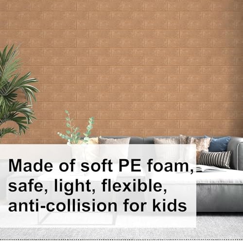 Image of TEKCOOL Self-Adhesive Waterproof PE Foam 3D Wall Panels Wallpaper Sticker for Bathroom, Living Room, and Home Decoration (70 x 77cm, Appx. 5.8Sq Feet)-5 Piece-Brown,