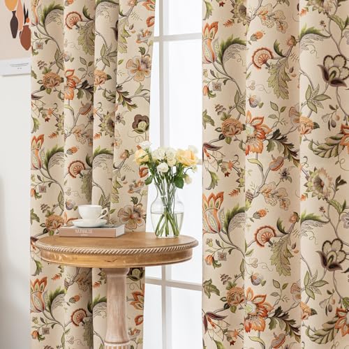 Image of 80% Blackout Curtains for Bedroom, Paisley Floral Pattern Window Drapes 96 Inch Length for Living Room, Thermal Insulated Grommet Curtains, 2 Panels