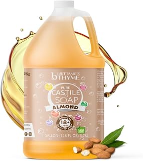 Brittanie's Pure Organic Castile Soap Refill, 1 Gallon Almond | Liquid Soap for Face, Body, Hands, Dishes, Pets, Laundry | Vegan, Non-GMO, Gluten-Free, Biodegradable | Made in USA
