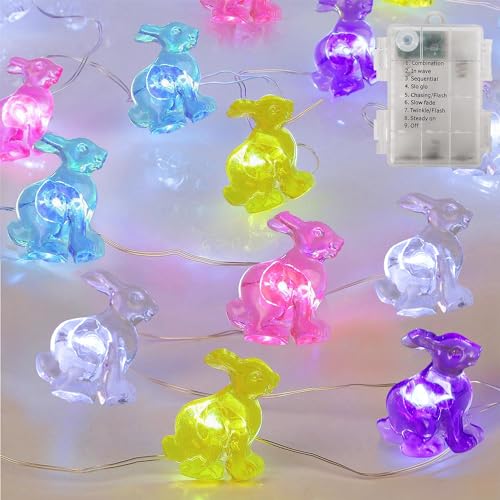 WATERGLIDE 1 Pack Easter Decorative Lights, 16FT 50LED Colorful Bunny String Fairy Lights, Battery Operated Rabbit Shape - Detailed View